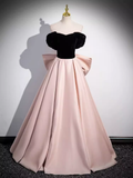 Niulatu A line Strapless Pink Satin Long Prom Dress HZ1110