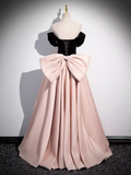 Niulatu A line Strapless Pink Satin Long Prom Dress HZ1110