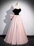 Niulatu A line Strapless Pink Satin Long Prom Dress HZ1110