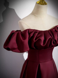 Niulatu A line Strapless Satin Burgundy Long Prom Dress HZ1110