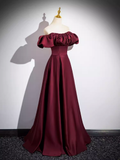 Niulatu A line Strapless Satin Burgundy Long Prom Dress HZ1110
