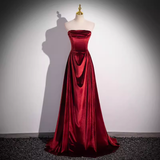 Niulatu A line Strapless Velvet Burgundy Long Prom Dress HZ1110