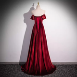 Niulatu A line Strapless Velvet Burgundy Long Prom Dress HZ1110