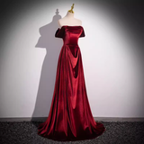 Niulatu A line Strapless Velvet Burgundy Long Prom Dress HZ1110