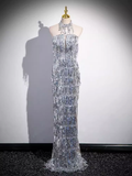 Niulatu Sheath Strapless Sequin Silver Long Prom Dress HZ1110