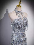 Niulatu Sheath Strapless Sequin Silver Long Prom Dress HZ1110