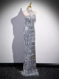 Niulatu Sheath Strapless Sequin Silver Long Prom Dress HZ1110