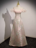Niulatu A Line Strapless Satin Pink Long Prom Dress HZ1110