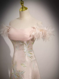 Niulatu A Line Strapless Satin Pink Long Prom Dress HZ1110