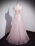 Niulatu A Line Off The Shoulder Pink Long Prom Dress HZ1110