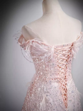 Niulatu A Line Off The Shoulder Pink Long Prom Dress HZ1110