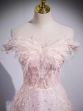 Niulatu A Line Off The Shoulder Pink Long Prom Dress HZ1110