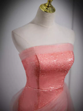 Niulatu Mermaid Strapless Pink Long Prom Dress HZ1110