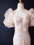 Niulatu Mermaid Light Pink Long Prom Dress HZ1110