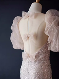 Niulatu Mermaid Light Pink Long Prom Dress HZ1110
