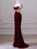 Niulatu Short Sleeves Burgundy Long Prom Dress HZ1110
