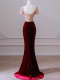 Niulatu Short Sleeves Burgundy Long Prom Dress HZ1110