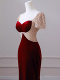 Niulatu Short Sleeves Burgundy Long Prom Dress HZ1110