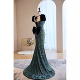 Niulatu Short Sleeves Green Sequin Long Prom Dress HZ1110