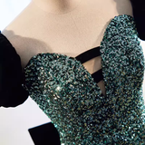 Niulatu Short Sleeves Green Sequin Long Prom Dress HZ1110