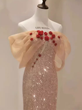 Niulatu Off The Shoulder Short Sleeves Sequin Long Prom Dress HZ1110