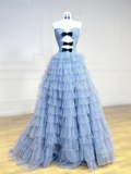 Niulatu Sweetheart Neck Tulle Blue Long Prom Dress HZ1110
