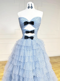 Niulatu Sweetheart Neck Tulle Blue Long Prom Dress HZ1110