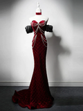 Niulatu Mermaid Velvet Burgundy Long Prom Dress HZ1110