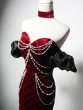 Niulatu Mermaid Velvet Burgundy Long Prom Dress HZ1110
