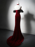 Niulatu Mermaid Velvet Burgundy Long Prom Dress HZ1110