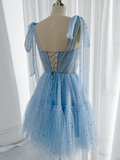 Niulatu Sweetheart Neck Tulle Blue Short Homecoming Dresses HZ1110