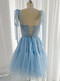 Niulatu Sweetheart Neck Tulle Blue Short Homecoming Dresses HZ1110
