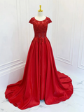 Niulatu Scoop Neckline Satin Lace Burgundy Long Prom Dress HZ1110