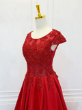 Niulatu Scoop Neckline Satin Lace Burgundy Long Prom Dress HZ1110