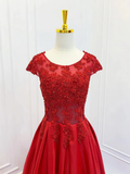 Niulatu Scoop Neckline Satin Lace Burgundy Long Prom Dress HZ1110