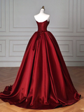 Niulatu A line Satin Burgundy Long Prom Dress HZ1110