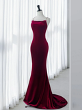 Niulatu Velvet Mermaid Burgundy Long Prom Dress HZ1110