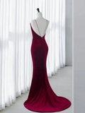 Niulatu Velvet Mermaid Burgundy Long Prom Dress HZ1110