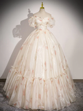 Niulatu Ball Gown Champagne Sweetheart Neck Tulle Long Sweet 16 Dress HZ1110