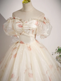 Niulatu Ball Gown Champagne Sweetheart Neck Tulle Long Sweet 16 Dress HZ1110