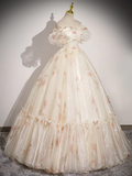 Niulatu Ball Gown Champagne Sweetheart Neck Tulle Long Sweet 16 Dress HZ1110