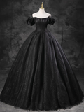 Niulatu Gown Off Shoulder Tulle Black Long Sweet 16 Dress HZ1110