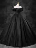 Niulatu Gown Off Shoulder Tulle Black Long Sweet 16 Dress HZ1110