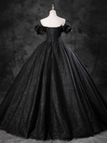 Niulatu Gown Off Shoulder Tulle Black Long Sweet 16 Dress HZ1110