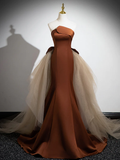 Niulatu Satin Tulle Long Brown Prom Dress HZ1110