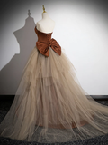 Niulatu Satin Tulle Long Brown Prom Dress HZ1110