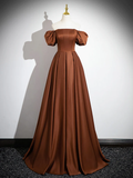 Niulatu A line Satin Brown Long Prom Dress HZ1110