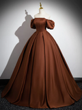Niulatu A line Satin Brown Long Prom Dress HZ1110