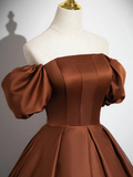 Niulatu A line Satin Brown Long Prom Dress HZ1110