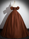 Niulatu A line Satin Brown Long Prom Dress HZ1110